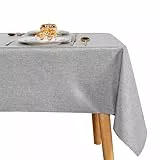 JIUZHEN Hellgrau Tischdecke Leinenoptik Tischdecken Abwaschbar Outdoor 135 x 200 cm Grau Gartentischdecke Eckig Wetterfest für Esszimmer, Garten, Party, Hochzeiten