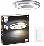 Philips Hue White Ambiance Being Deckenleuchte 2400lm inkl. Dimmschalter, aluminium, dimmbar, alle Weißschattierungen, steuerbar via App, kompatibel mit Amazon Alexa (Echo, Echo Dot)