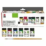 Marabu 1401000000087 - Decormatt Acryl Starterset, samtmatte Acrylfarbe auf Wasserbasis, cremig und farbintensiv, speichelfest, wetterfest, zum freien Malen und Schablonieren, 6 x 15 ml Farbe + Pinsel