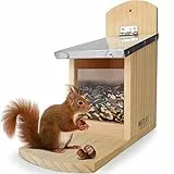 WILDLIFE FRIEND Eichhörnchen Futterhaus aus Kiefernholz - Wetterfestes Metall-Dach, 11x29x25 cm - Fertig Montiert und Geeignet für Futterstationen für Eichhörnchen und Streifenhörnchen im Garten