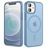 HGH Magnetisch Hülle für iPhone 12 Mini 5,4 Zoll Kompatibel mit MagSafe, Transluzente Matt Rückseite Dünn Stoßfest Handyhülle für iPhone 12 Mini (Baby blau)