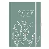 Eine der Guten Terminkalender A5 - Kalender 2027, Hardcover Wochenplaner Woche auf 2 Seiten mit Habit-Tracker, Taschenkalender mit Gummiband und Stiftschlaufe, FSC-Papier, Mint Grün
