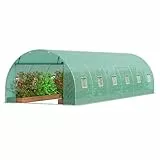 VEVOR Folien-Gewächshaus, 890 x 295 x 198 cm, Tomatengewächshaus, Treibhaus mit verzinktem Stahlrahmen, grüner PE-Abdeckung, aufrollbarer Reißverschlusstür und 12 Fenstern für den Außenbereich
