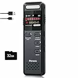 48GB Diktiergerät Digitaler, Ponovo Sprachaktivierter Audio Aufnahmegerät mit Externem Mikrofon und Wiedergabe, USB-C Tragbares Mini Diktiergerät mit Passwort für Interview Klassen Meeting Vortrag