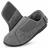 HomeTop Damen Geschlossene Ferse Diabetiker Hausschuhe Kord Verstellbar Weite Passform Haken und Schleife Memoryschaum Pantoffeln Ultimatives Grau, 40 EU