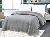 FEBE Tagesdecke Bettüberwurf Hellgrau 200x220 cm Überwurfdecke Samt Velvet Flauschig Mikrofaser Sofadecke Sofaüberwurf Zimmer Deko Throw Blanket