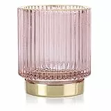 Teelichthalter aus Glas AmeliaHome Kerzenhalter Teelichtglas 7x8 cm Pompey Puderrosa Gold