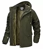 MAGCOMSEN Herren Winterjacken Fleece Gefüttert Übergangsjacke US Militär Jacken Männer Outdoor Arbeitsjacke Warm Wiinter Kapuzenjacke Armeegrün S