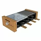 Cecotec Raclette Cheese&Grill 8400 Wood MixGrill. Leistung 1200 W, gemischte Grill- und Plattenfläche, regulierbares Thermostat, 8 individuelle Pfännchen, abnehmbares Design.