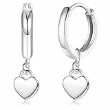 ORAZIO Creolen Ohrringe hängend mit Herz silber 925 für Frauen Mädchen, kleine Huggie Ohrring mit Liebe baumeln, leichte Silber Rose Gold Creolen Ohrringe hängend 10mm Schmuck Geschenke
