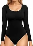 Ovnshery Shapewear Damen Langarm Body Shaper Bauchweg Tanga Bodysuit Sculpting Shaping Stark Formend, Atmungsaktiven Materialien (Body Langarm-Schwarz, M)