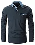 LIUPMWE Poloshirt Herren Langarm Golf T-Shirt Einfarbig Slim Fit Denim Polo Shirts Baumwolle Polohemd,Blau,XL