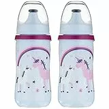 NIP Kinder Trinkflasche 330 ml Kinderflasche kids cup sportflasche mit Push-Pull, 2 Stk. Girls, BPA frei, made in Germany