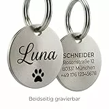 Hundemarke mit Gravur Personalisiert | Edelstahl Anhänger für Hunde & Katzen | Name + Symbolauswahl | Vorder- & Rückseite gravierbar | Dog Tag Namensschild Tiermarke | Rostfrei & Wetterfest (Silber)