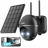ieGeek 5MP Überwachungskamera Aussen Akku, PTZ Überwachungskamera Aussen WLAN mit Solarpanel,PIR-Bewegungsmelder, 30M Farbige Nachtsicht, Zwei-Wege-Audio, 2.4GHZ WiFi, 4DBi WLAN-Antenne,Alexa Kamera