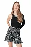 TRENDYOL Damen Trendyol Blumenmuster Gestrickter Rock Skirt, Schwarz, M EU