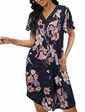 Evolyline Nachthemd Damen Kurzarm, Schlafshirt Sommer Sleepshirt, V-Ausschnitt Nachthemden für Damen, Nachtwäsche Nachtkleid Frauen mit Rüschen-Ärmeln S-XL