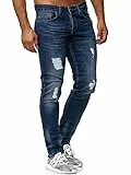 Tazzio Jeans Herren Slim Fit Stretch Jeanshose Hose Denim Destroyed Look 16525 (33W/34L, Blau)