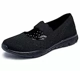 Skechers Damen Seager Power Hitter Mary Jane Halbschuhe, Black Flat Knit, 36 EU