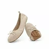 DREAM PAIRS Damen-Ballerinas, Faltbare Ballerinas für Frauen, Bequeme, leichte Schlupfschuhe aus Strick mit Schleife und runder Zehenpartie,Size 40.5,Nackt,DWUMFA2502