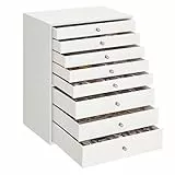 SONGMICS Schmuckkästchen, 8 Ebenen, Schmuckkasten mit Schubladen, Schmuckaufbewahrung geräumig, Schmuckschatulle modern, Geschenkidee, wolkenweiß JBC008W01, Weiß