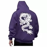 Generisch Herren Hoodie schwarz Oversized weiß grau Herbst Winter, 2025 Hoodie Pullover Herren - Hoody Mit Kapuze Backprint Hoodies Herbst Kapuzenpullover Lila M