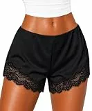 Navneet Damen Seiden Kurze Hose Spitzen Booty Micro Shorts Sommer Festival Outfit Schwarz S
