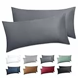 BEDSURE Kissenbezug 40 x 80 2er Set - 100% Baumwolle Kopfkissenbezug 40x80, Kissenbezüge mit Reißverschluss, Kissenhülle - Weich Atmungsaktiv und Langlebig, Oeko-TEX Zertifiziert, Anthrazit Grau