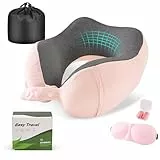 Cirorld Nackenkissen Flugzeug, Nackenhörnchen Erwachsene, Reisekissen Memory Foam, Verstellbares Kompaktes Nackenkissen Reise, Ergonomisches Weich Atmungsaktiv mit Ohrstöpseln, Augenmaske,Tragetasche