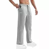 BROKIG Gerade Hose Herren Laufhose Lang Hose Offener Beinabschluss,Loser Passform Sporthose Herren Freizeithose mit Taschen Komfortable Trainingshose für Männer (Hellgrau,L)