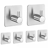 lumfork Handtuchhaken 6 Stück Haken Selbstklebend, Wandhaken Klebehaken Ohne Bohren aus Edelstahl, Ideal für Badzimmer Toilette Küche Büro(Silber)