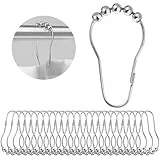 Alaoo Duschvorhang Haken, 24 Stück Duschvorhangringe Duschvorhanghaken, Mit Kugelgleitsystem, Geeignet für Duschvorhangstange, Gardinenstange und Kleiderstange（Silber）