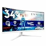 Philips Evnia 34M2C5501A - 34 Zoll WQHD Curved Gaming Monitor, 180 Hz, 1 ms, FreeSync Premium, Ambiglow (3440x1440, 2X HDMI 2.0, 1x DisplayPort 1.4, USB Hub) Weiss