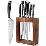 PAUDIN Messerblock Set 7-TLG, Profi Küchenmesser set mit Holzblock, Scharf Edelstahl Messerblock mit Messerschärfer für Küche, Messerset aus Hochwertigem Edelstahl und Ergonomische Griff