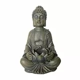 Relaxdays Buddha Figur sitzend, 30 cm, Gartenfigur mit Lotusblume, Dekofigur Wohnzimmer, wetterfest, frostsicher, Bronze