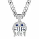 Aroncent Herren Kubanische Kette EIS: Glänzende Cuban Chain Eiskette Männer Diamantkette Eiskristall Hip Hop Schmuck Geschenk Silber Blau