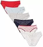 Amazon Essentials Damen Unterhose im Bikini-Schnitt aus Baumwolle - Auslauffarben, 6er-Pack, Herzen/Mehrfarbig/Streifen, 42