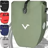 Valkental - Große & wasserdichte Gepäckträgertasche - 28L Füllvolumen - Fahrradtasche für Gepäckträger mit Reflektoren in Natur Grün