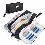 Four Candies Federmäppchen mit 3 Fächern, großes Federmäppchen für die Schule, Mädchen, Teenager, Jungen, Frauen, schwarz, Abnehmbarer Griff und Reißverschluss, süße Federtasche für Büro, Uni