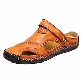 Sandalen Herren Sommer Leder, Pantoletten Herren Extra Breiter Fuß Sandaletten Rutschfest Freizeitsandalen Atmungsaktiv Trekkingsandalen Bequeme Wandersandalen Schnell Trocknend Outdoorsandalen_