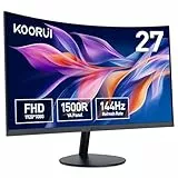 KOORUI Curved Monitor - 27 Zoll FHD Curved Computer Monitor 144Hz, VA-Panel, Krümmung 1500R, Neigungsverstellung, Augenpflege, HDMI, VGA Gaming Monitor, Schwarz