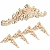 5 Stück Holz Ornamente Stuckleisten Wand Ornamente für Möbel Ecke Onlay Applique Möbe Geschnitzt Corner Holzornamente für Möbel 30 x 8 cm Holzschnitzerei Applikation