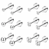 Kakonia 6Paar Ohrstecker für Damen Heren Titan Chirurgenstahl Piercing Ohr Silber Gold Rosegold Schwarz Tiny Stud Earrings Mehrere Piercing Hypoallergene Zirkonia Knorpel Tragus Helix Set