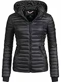 Navahoo Damen Damen leichte Übergangsjacke Steppjacke mit Kapuze Kimuk Schwarz Gr. S