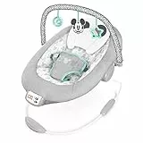 Bright Starts, Disney Baby, Micky Maus Babywippe Babyschaukel mit beruhigenden Vibrationen, Melodien, abnehmbarem Spielbogen, 3 Hängespielzeugen und mehr