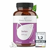 Selen Hochdosiert - Selen 200µg - 120 Kapseln 4 Monate Vorrat - Selenium - Vegan Ohne Zusätze in Deutschland hergestellt - Rhein Nutrition
