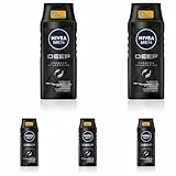 NIVEA MEN Deep Shampoo, Shampoo gegen fettige Haare mit Aktivkohle, revitalisierendes Männer Shampoo für ein langanhaltendes Frischegefühl, veganes Shampoo für Tiefenreinigung (250 ml) (Packung mit 5)