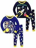 LOLPIP Jungen Pyjamas 4-teiliges Set Kleinkind Kleidung 100% Baumwolle Nachtwäsche Rocket Printed Nachtwäsche Langarm 3 Jahre