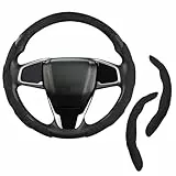 2 StüCk Lenkradbezug, Auto Lenkradbezug, Lenkradschutz Aus Leder Gefertigt, rutschfest Und StrapazierfäHig, FüR 99% Auto, SUV, Lastwagen (Schwarz)