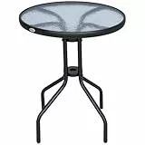 Outsunny Gartentisch Balkontisch Bistrotisch Glastisch Beistelltisch Metall+Sicherheitsglas ∅60xH70cm